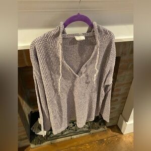 Loft Outlet Loungewear Soft Waffle Knit V Neck Drawstring Longsleeve Sweater Med